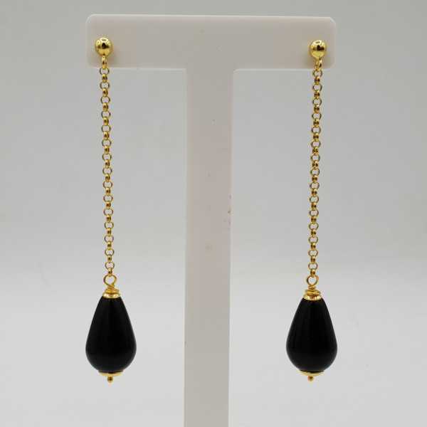 Drop earrings with smooth black Onyx drop