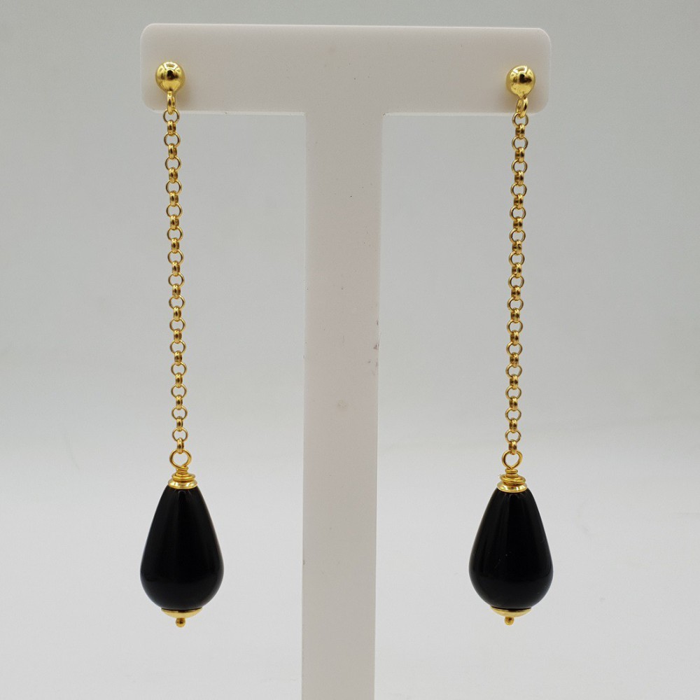 Drop earrings with smooth black Onyx drop