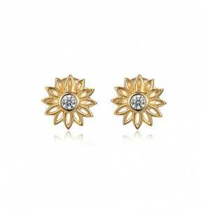 Gold-plated oorknopjes flower set with Cz