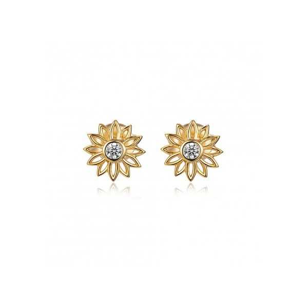Gold-plated oorknopjes flower set with Cz