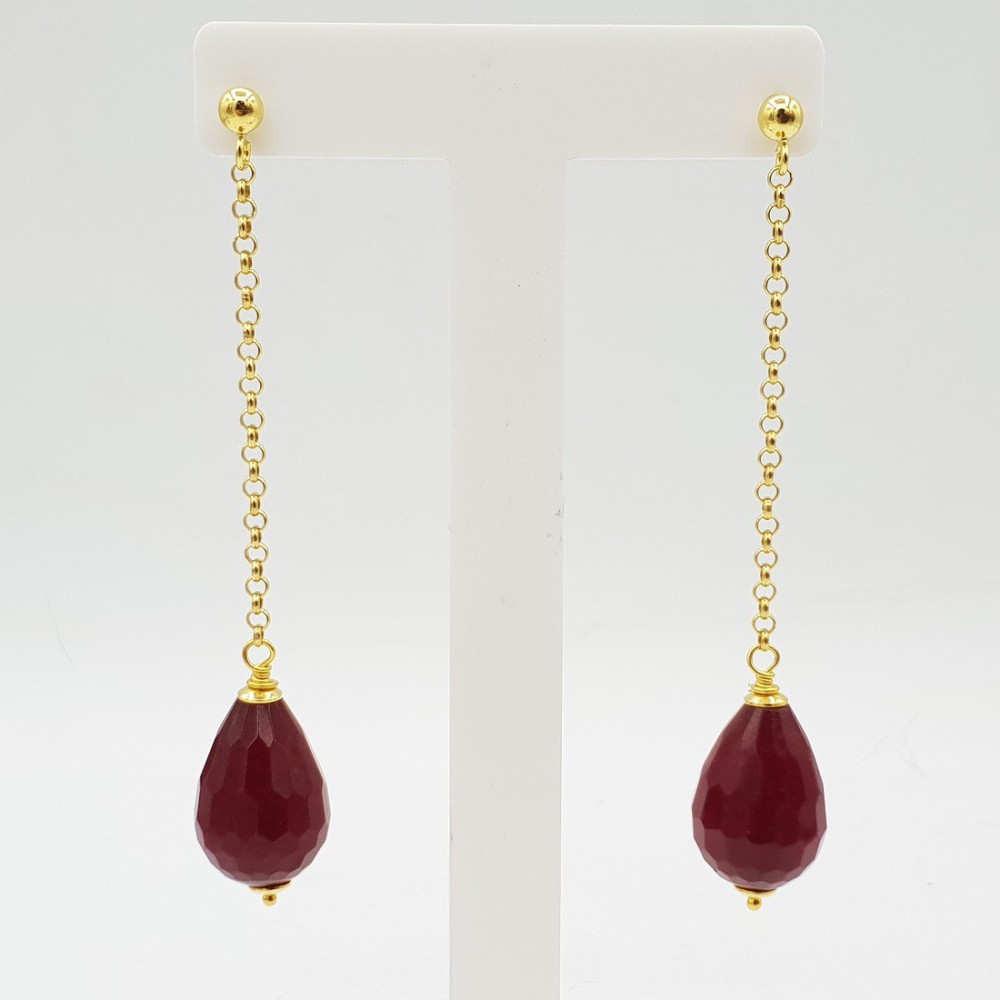 Long earrings with Ruby red Jade drop