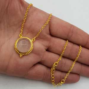 Gold plated necklace with circular rose quartz pendant