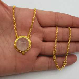 Gold plated necklace with circular rose quartz pendant