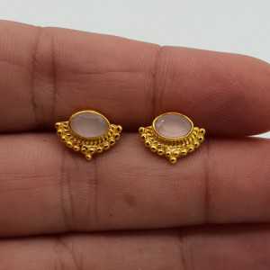 Gold-plated oorknoppen mit der traverse oval rose Quarz