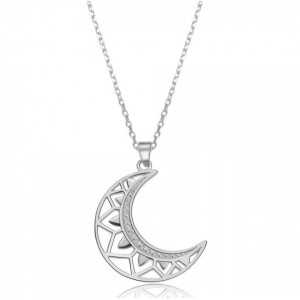 925 Sterling silver chain necklace with a carved moon pendant
