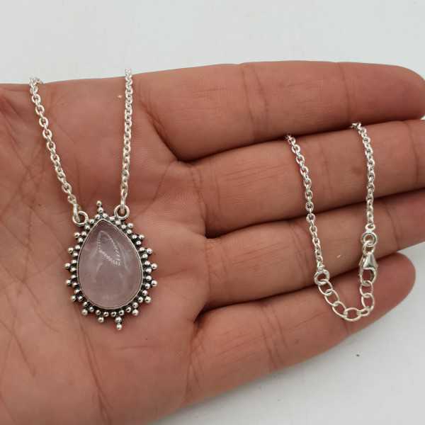 925 Sterling silver necklace with rose quartz pendant