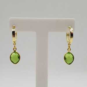 Gold-plated creole with Peridot and green quartz earrings