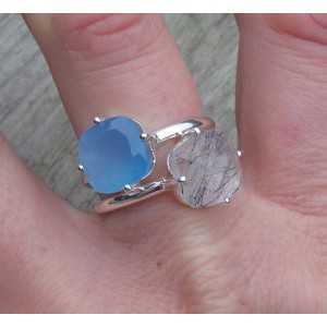 Silver ring with square blue Chalcedony 18 mm 