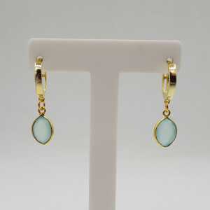 Gold-plated creole with aqua Chalcedony pendant