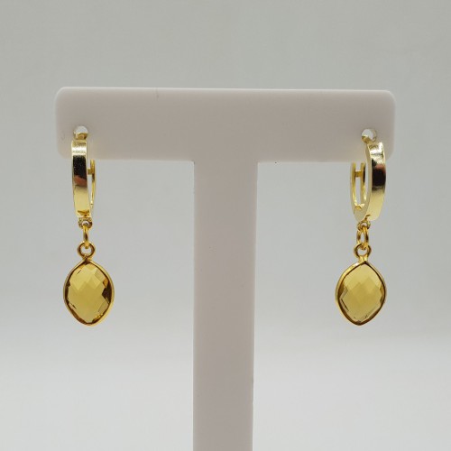 Vergulde creolen met Citrien quartz hanger