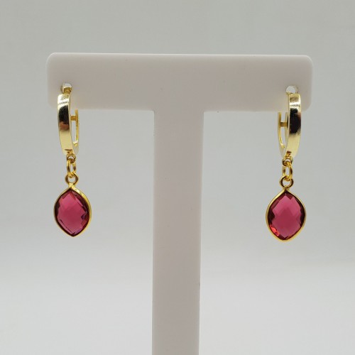 Vergulde creolen met roze Toermalijn quartz hanger