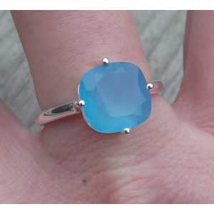 Silber ring mit quadratischen blauen Chalcedon 18 mm 