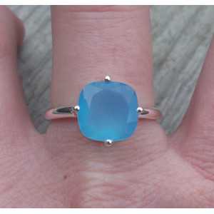 Zilveren ring met vierkante blauwe Chalcedoon 18 mm 