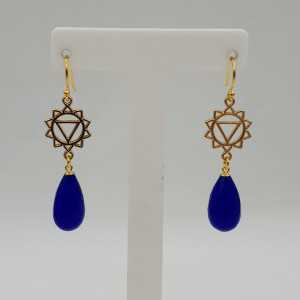 Gold plated chakra earrings with blue Chalcedony, quartz