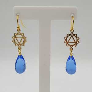 Gold plated chakra earrings with blue Topaz and quartz