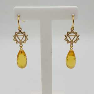 Gold plated chakra earrings with Lemon Topaz