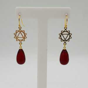Gold plated chakra earrings with Garnet and quartz