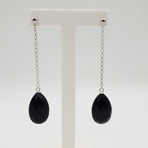 Zilveren oorbellen met blauwe Goudsteen druppel