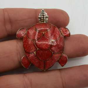 Silber-Anhänger Schildkröte mit Coral-medium