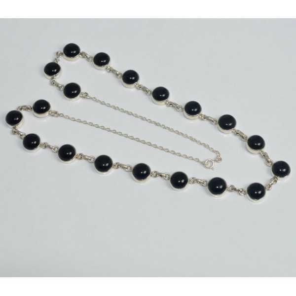 925 Sterling silver chain necklace with a round black Onyxen