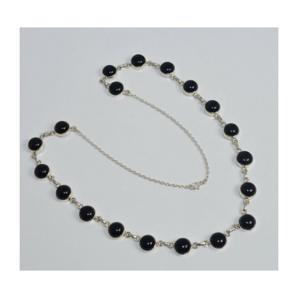 925 Sterling silver chain necklace with a round black Onyxen