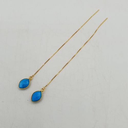 Vergulde threader oorbellen met Turkoois