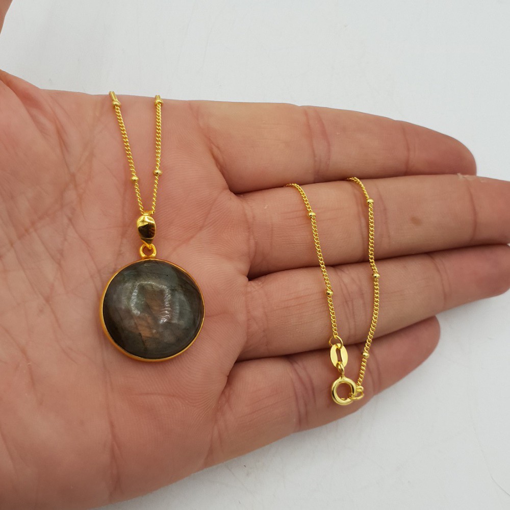 Gold plated necklace with round Labradorite pendant