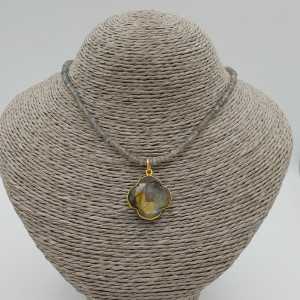 Gold-plated necklace with a clover pendant, Labradorite