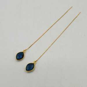 Gold and gold threader earrings come with a Ioliet blue quartz