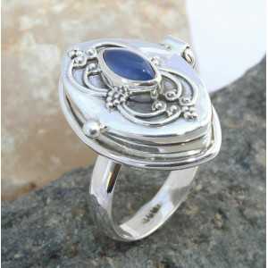 Zilveren ring locket ring gezet met blauw Chalcedoon 18.5 mm