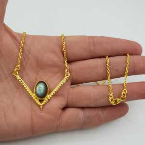 Gold-plated necklace with heart pendant set with an oval Labradorite