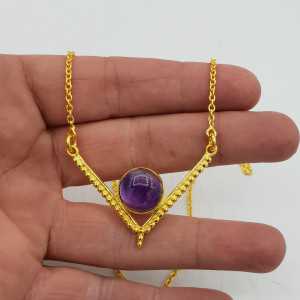 Gold-plated necklace with heart pendant set with round Amethyst