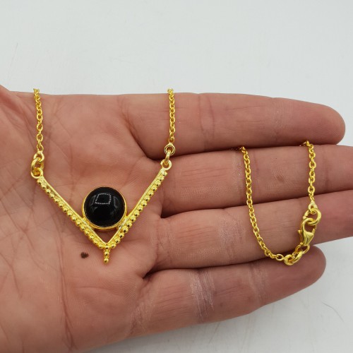 Vergulde ketting met hanger gezet met ronde Onyx