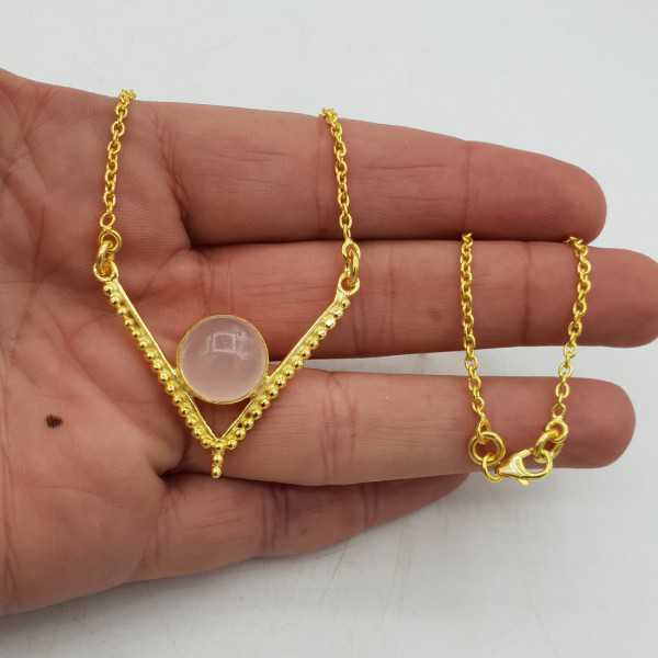 Gold-plated necklace with a heart pendant with round rose quartz