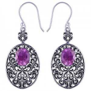 925 sterling silver earrings, featuring Amethyst, carved setting