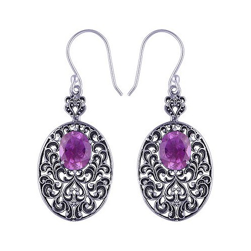 925 zilveren oorbellen met Amethist bewerkte setting
