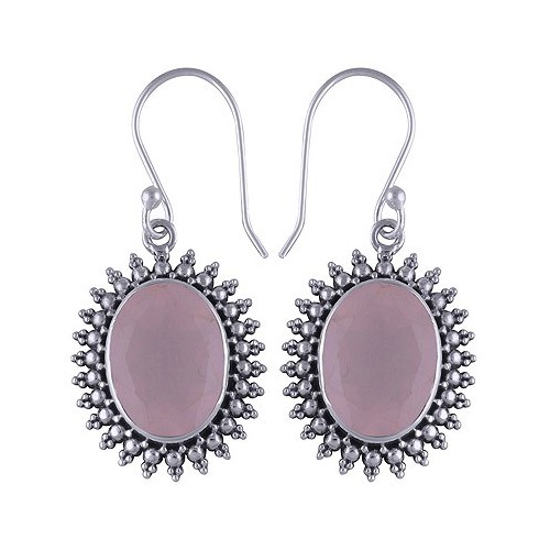 925 Sterling zilveren oorbellen ovale facet Rozenkwarts