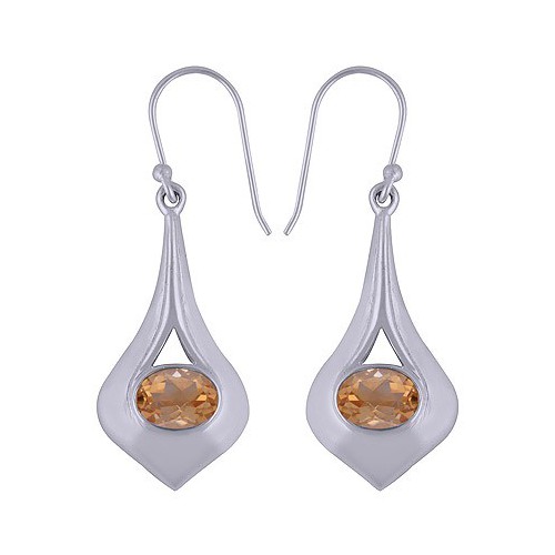 925 sterling zilveren oorbellen met dwarsliggende ovale Citrien