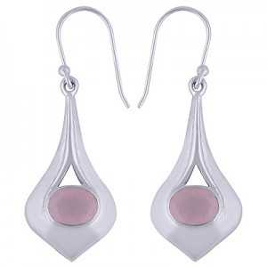 925 sterling silver drop earrings with a traverse oval-shaped faceted rose quartz