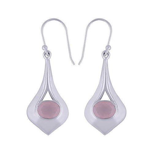 925 sterling zilveren oorbellen met dwarsliggende ovale facet Rozenkwarts