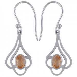 925 Sterling silver drop earrings oval shaped faceted Citrine