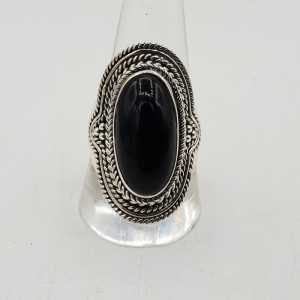 925 Sterling silver ring with oval black Onyx 17, or 20 mm