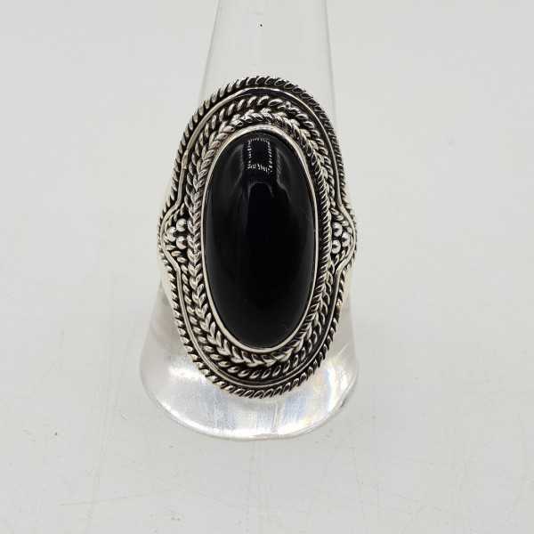 925 Sterling Silber ring mit ovalen Onyx schwarz 17, oder 20 mm