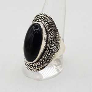 925 Sterling zilveren ring met ovale zwarte Onyx 17 of 20 mm