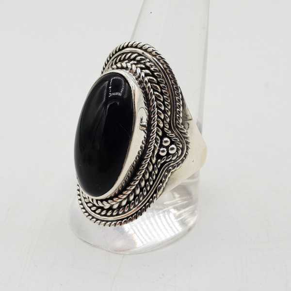 925 Sterling Silber ring mit ovalen Onyx schwarz 17, oder 20 mm