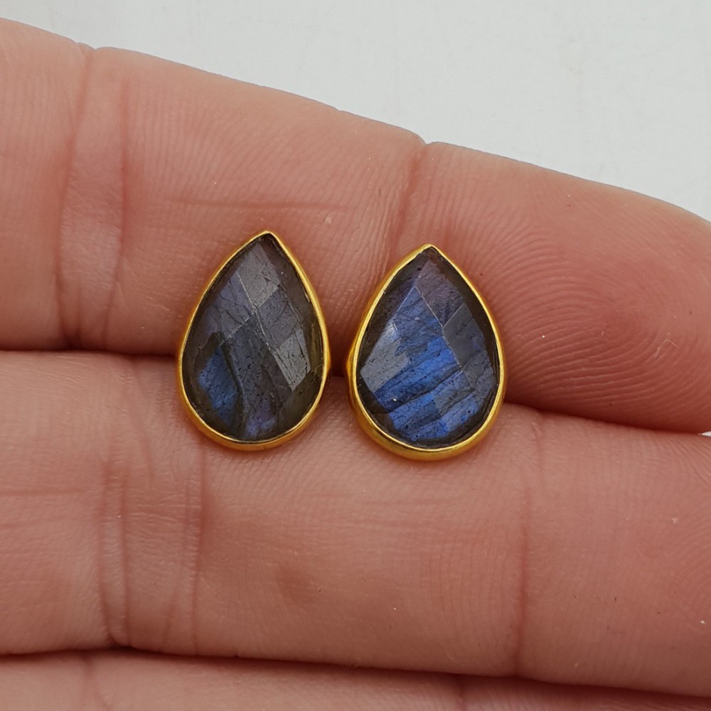 Gold-plated oorknoppen drop-shaped faceted Labradorite