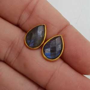 Gold-plated oorknoppen drop-shaped faceted Labradorite