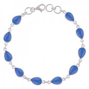 925 Sterling Silber Armband mit blauen Chalcedon