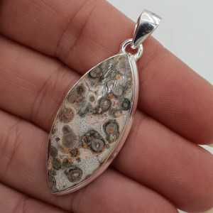 925 Sterling silver heart pendant with marquise Leopard Jasper stone