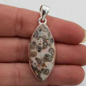 925 Sterling silver heart pendant with marquise Leopard Jasper stone